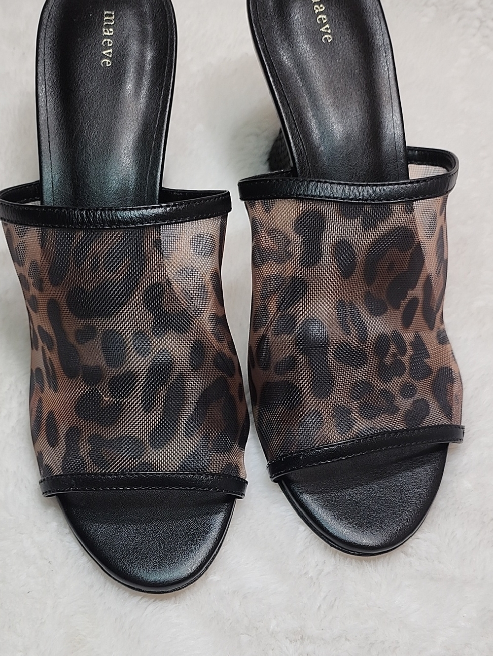 Anthropologie Maeve leopard print mesh mule wedge heels Size 7 - Picture 9 of 16